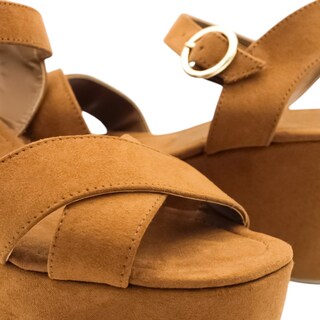 Foto 5 | Sandalias Con Plataforma Rbcollection Exterior Gamuza Sintética Beige Para Mujer