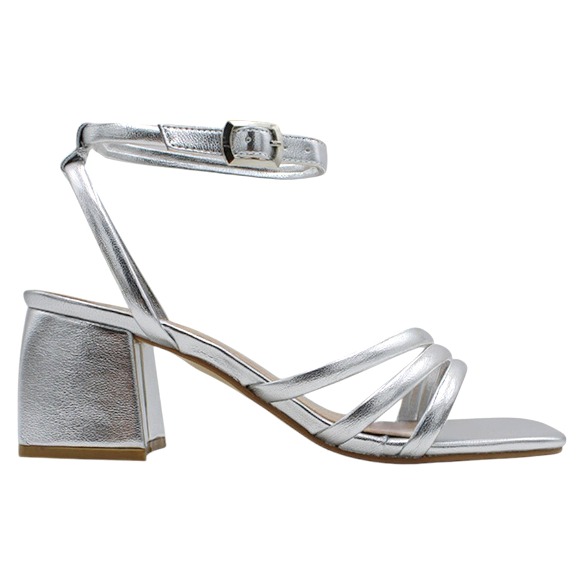 Foto 2 | Sandalias con Tacón Rbcollection Plateadas para Mujer