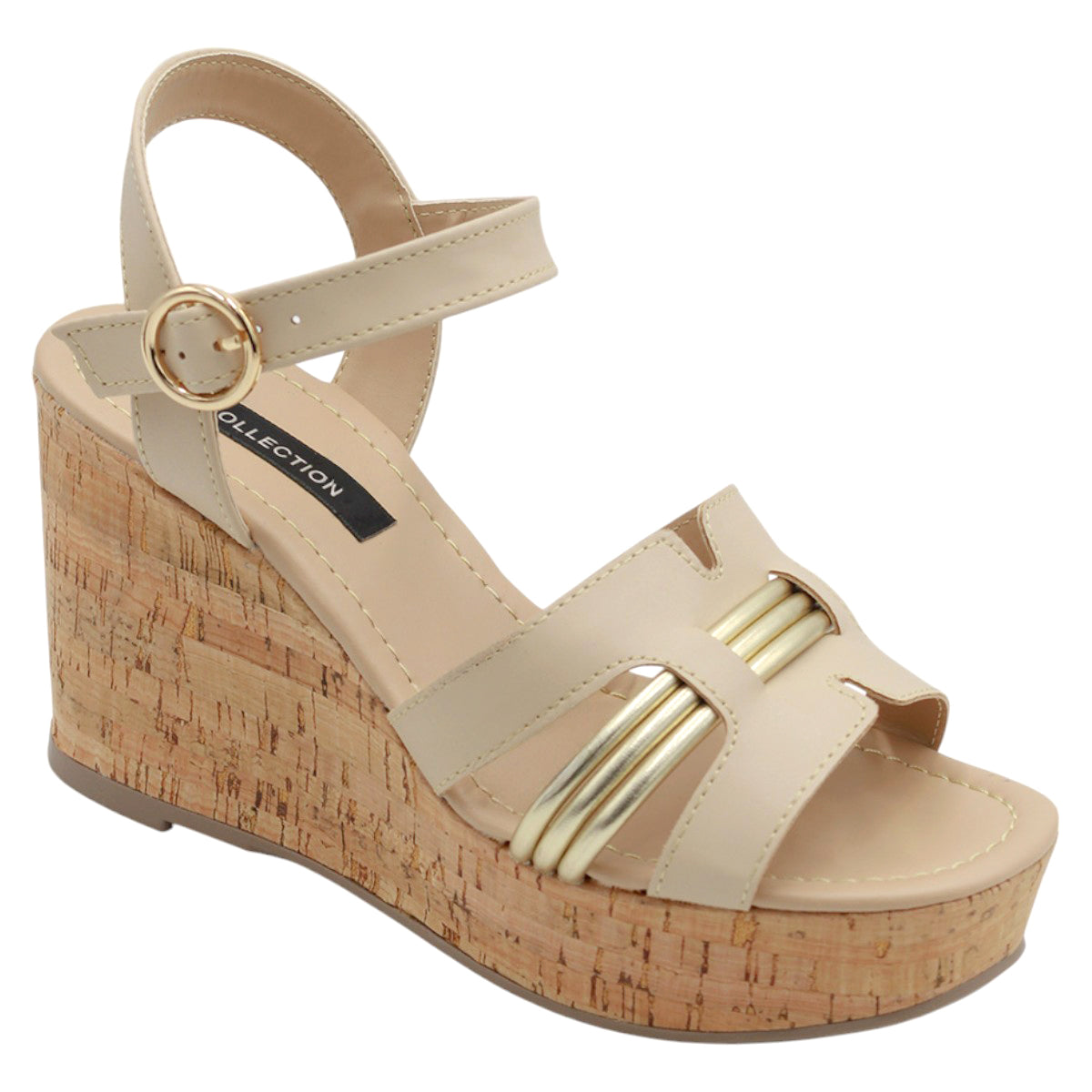 Foto 2 pulgar | Sandalias de Plataforma Rbcollection Piel Vegana  Beige para Mujer
