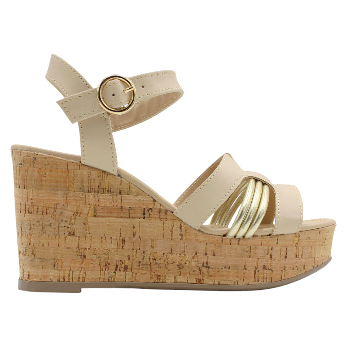 Foto 3 pulgar | Sandalias de Plataforma Rbcollection Piel Vegana  Beige para Mujer