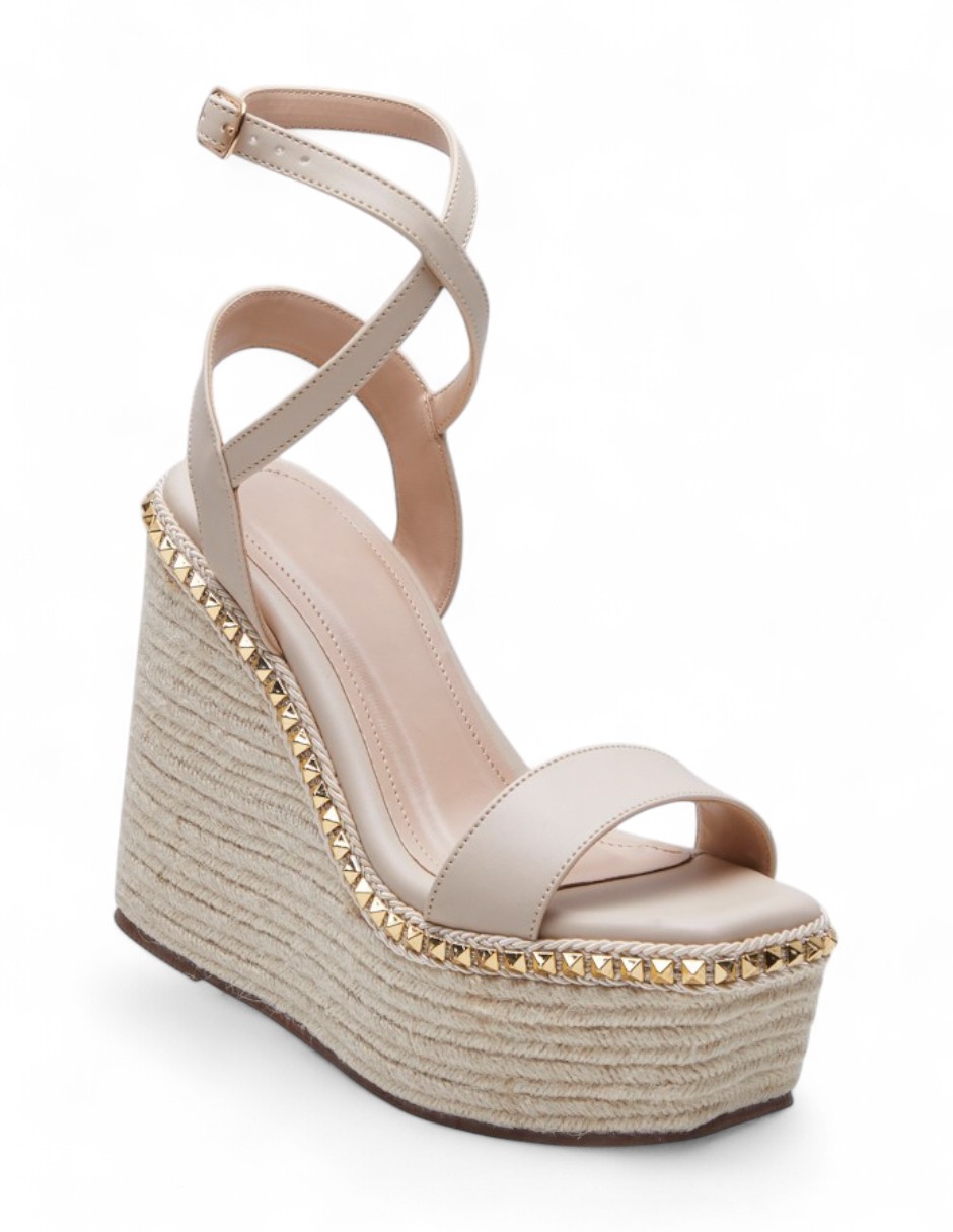Plataforma Calzado Watanabe Color Beige Yute Y Ajuste En Tobillo