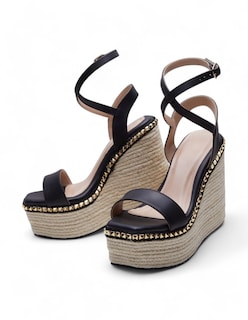 Foto 4 | Plataforma Calzado Watanabe Color Negro Yute Y Ajuste En Tobillo