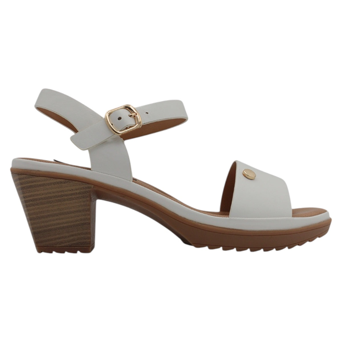 Foto 2 | Sandalia Con Tacón Exterior Piel Vegana Color Blanco Para Mujer De Rbcollection