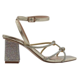 Foto 2 | Sandalia Con Tacón Exterior Piel Vegana Color Oro Para Mujer De Rbcollection