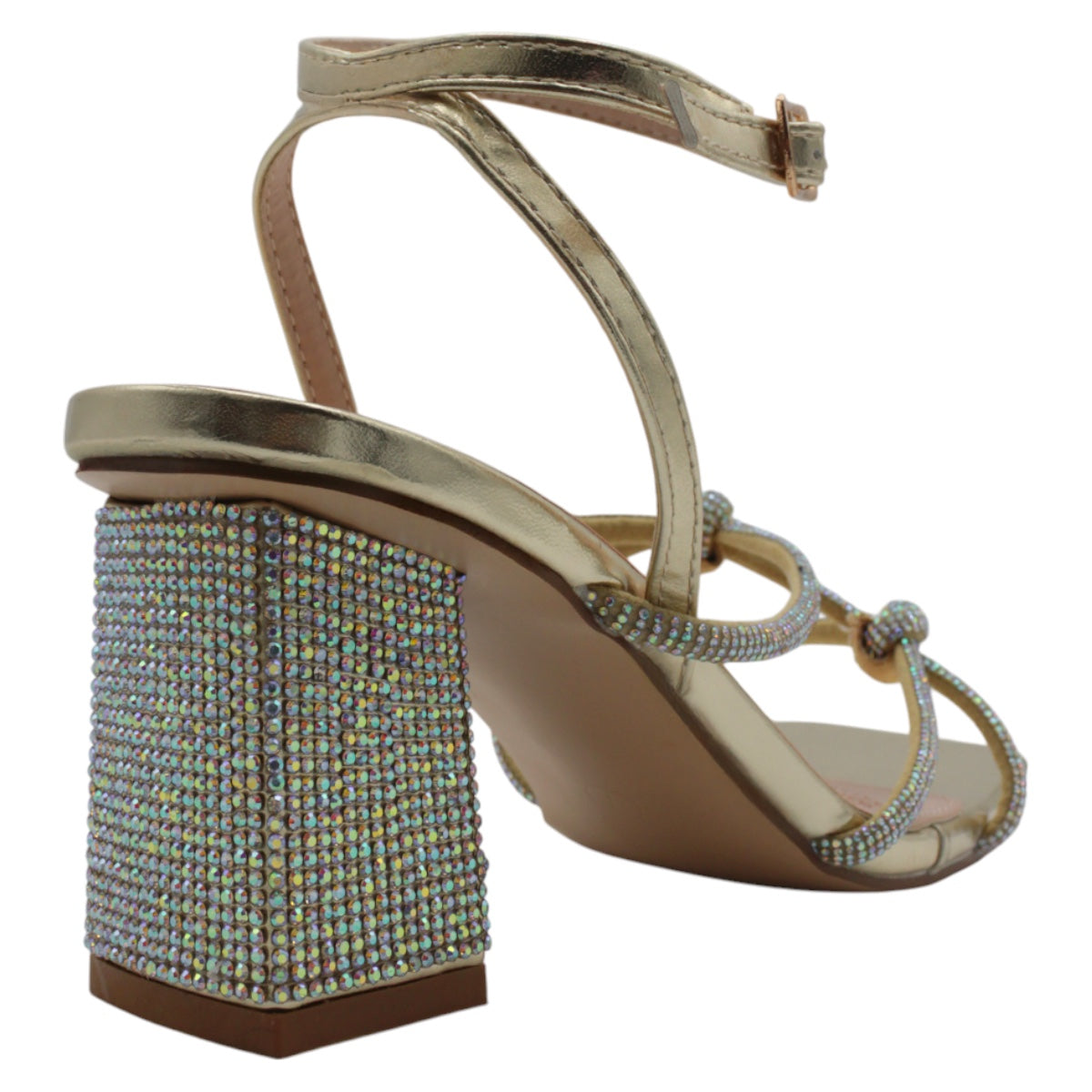 Foto 4 pulgar | Sandalia Con Tacón Exterior Piel Vegana Color Oro Para Mujer De Rbcollection