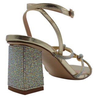 Foto 3 | Sandalia Con Tacón Exterior Piel Vegana Color Oro Para Mujer De Rbcollection