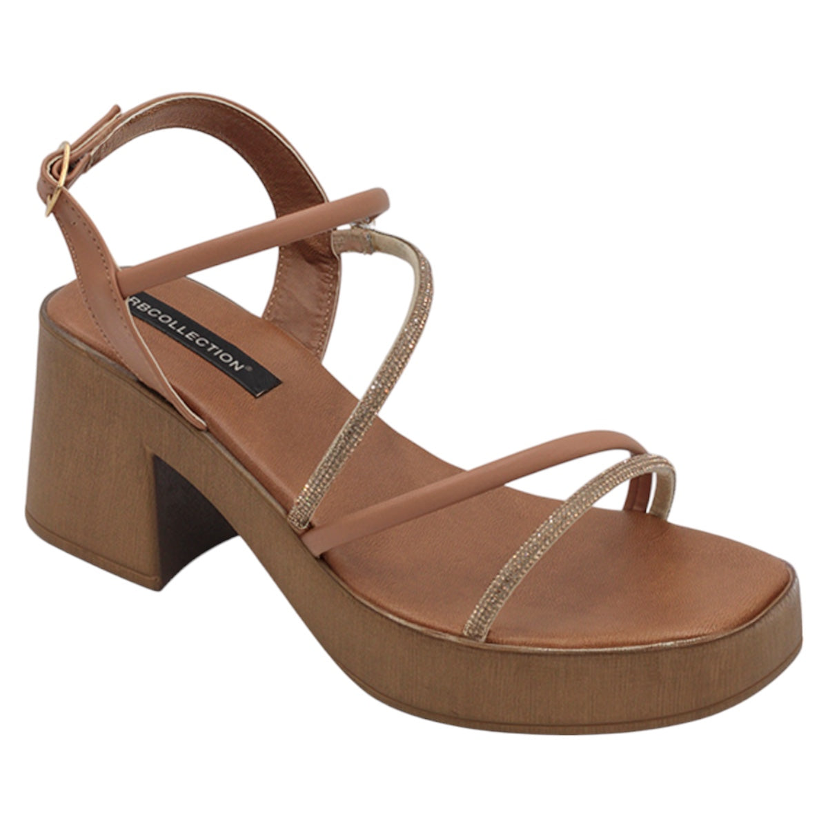 Sandalia Con Tacón Exterior Piel Vegana Color Café Para Mujer De Rbcollection