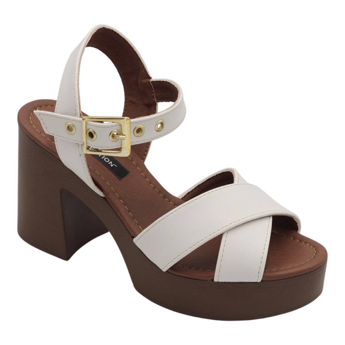 Foto 1 | Sandalia Con Tacón Exterior Piel Vegana Color Blanco Para Mujer De Rbcollection