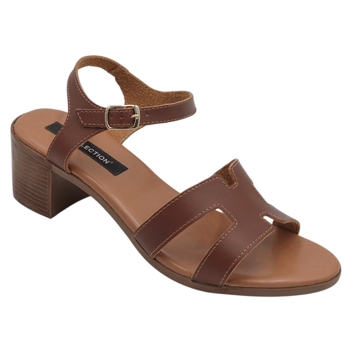 Sandalia Con Tacón Exterior Piel Vegana Color Café Para Mujer De Rbcollection