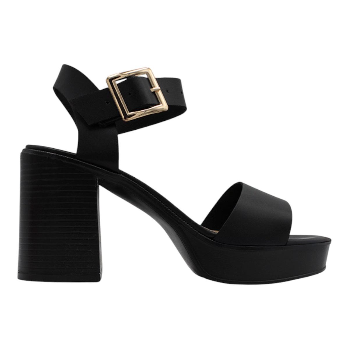Foto 2 | Sandalia Con Tacón Exterior Piel Vegana Color Negro Para Mujer De Rbcollection