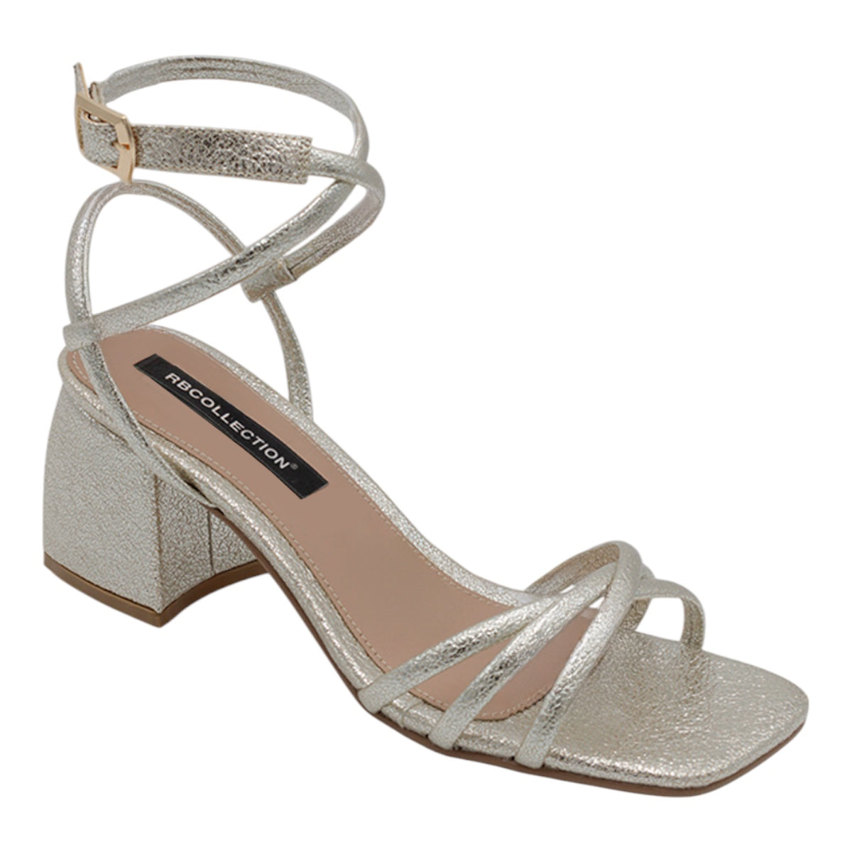 Foto 2 pulgar | Sandalia Con Tacón Exterior Piel Vegana Color Oro Para Mujer De Rbcollection