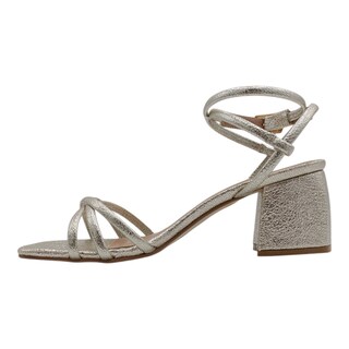 Foto 4 | Sandalia Con Tacón Exterior Piel Vegana Color Oro Para Mujer De Rbcollection
