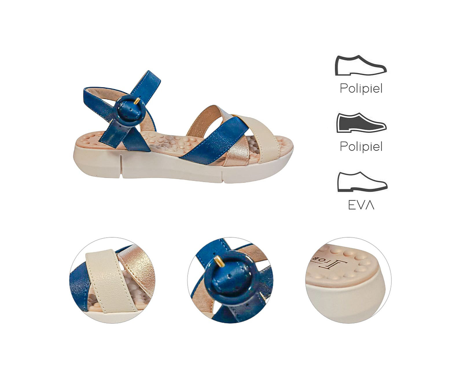 Foto 8 pulgar | Sandalia Cuña Para Mujer Lob Footwear Floather/met London Azul 86805073