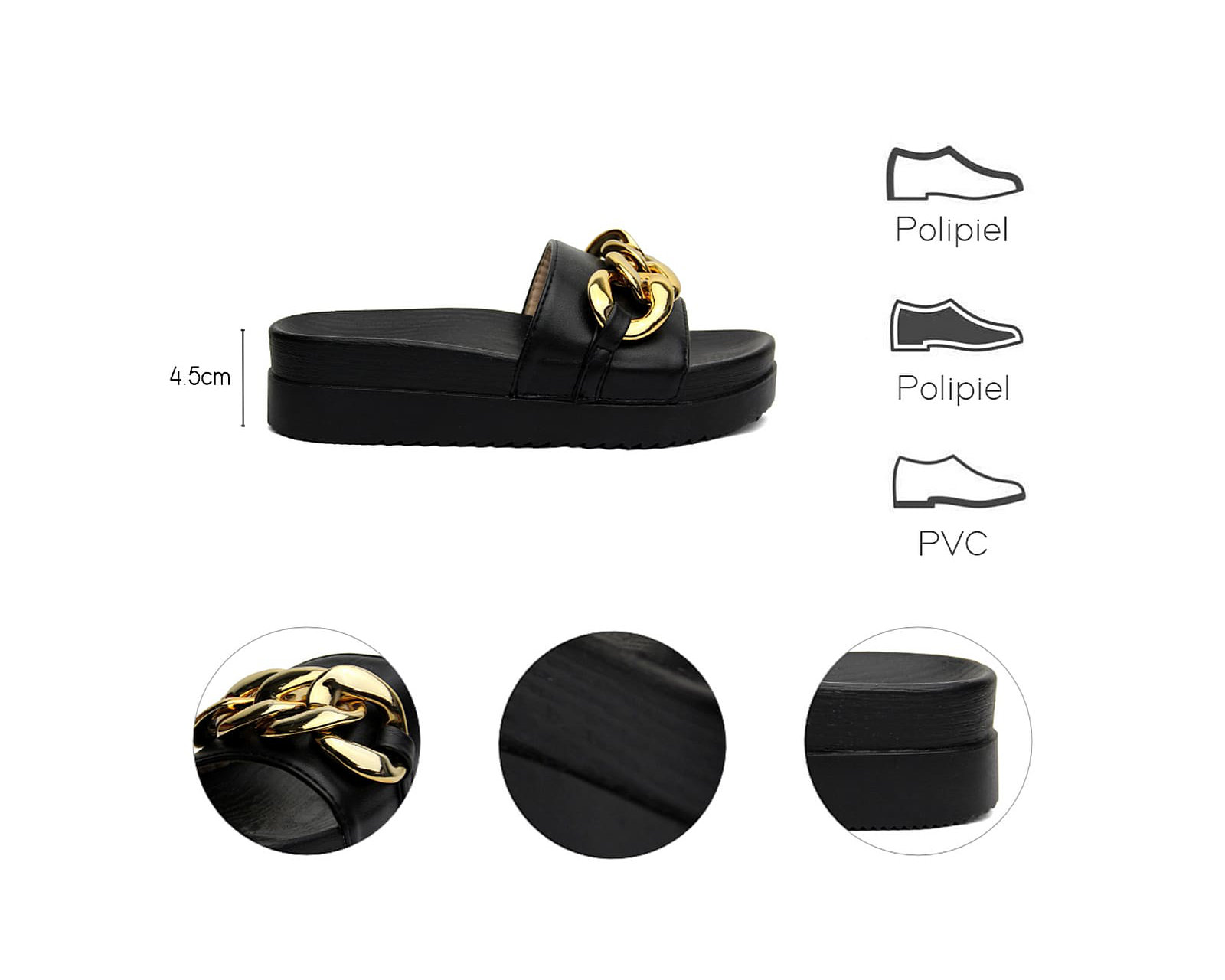 Foto 8 pulgar | Sandalia Cuña Para Mujer Lob Footwear Pu Negro 52205466