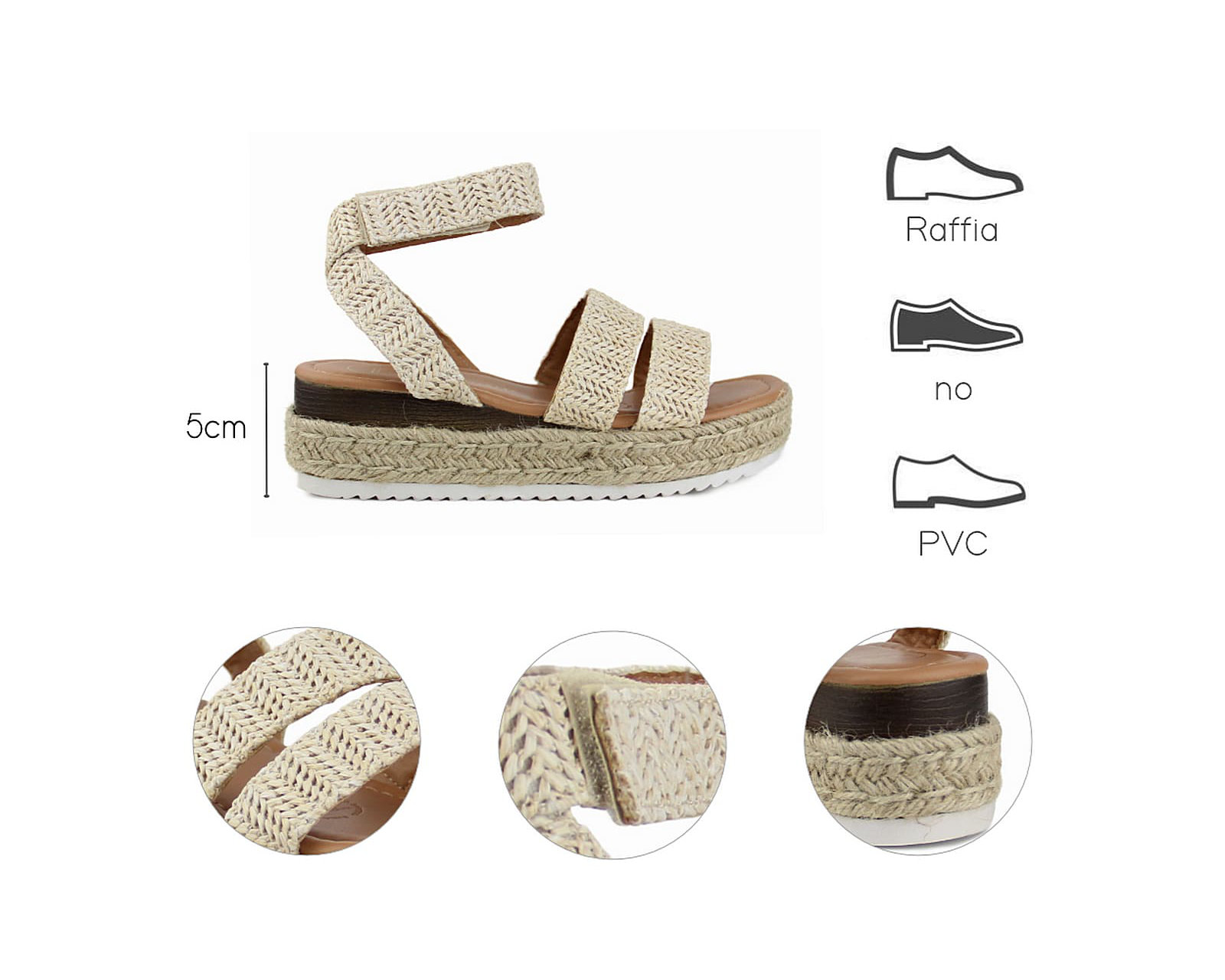 Foto 8 pulgar | Sandalia Cuña Para Mujer Lob Footwear Rafia Beige 90605044
