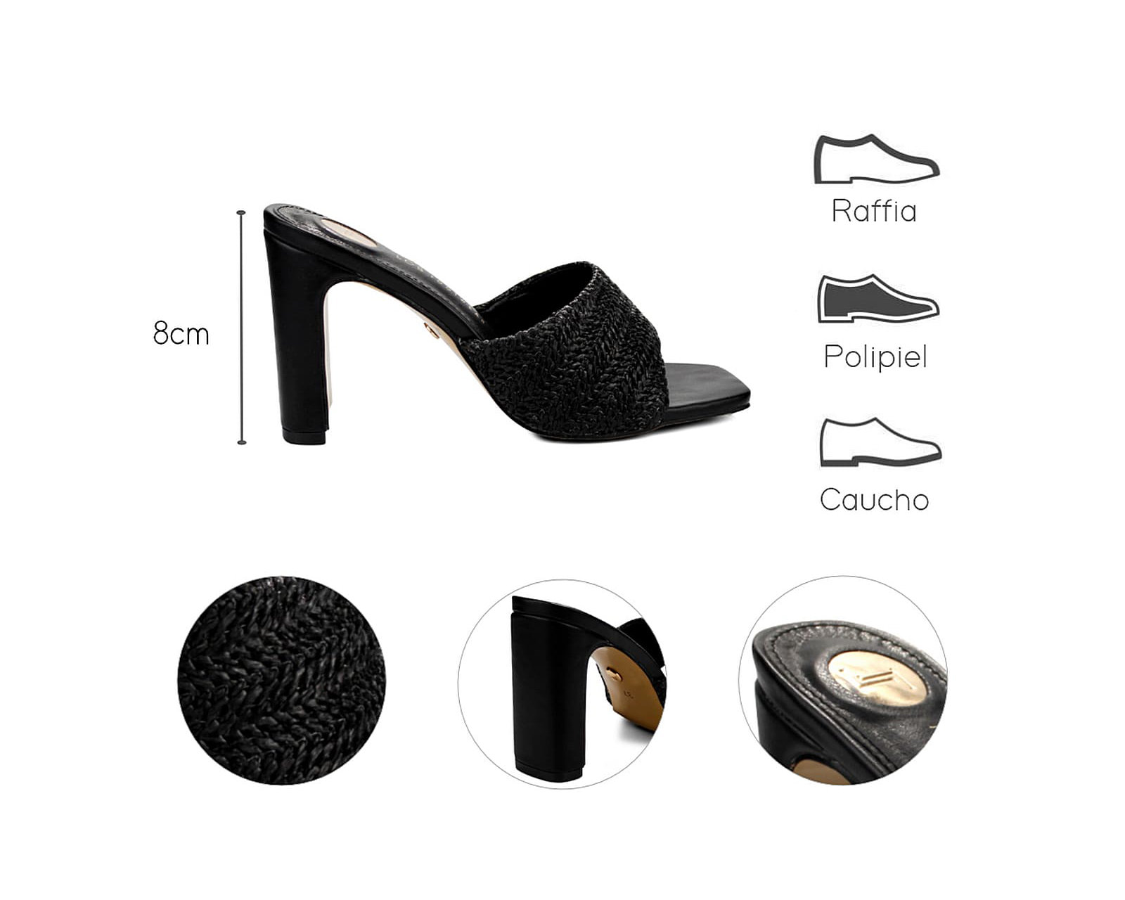 Foto 8 pulgar | Sandalia Cuña Para Mujer Lob Footwear Rafia Negro 90605049
