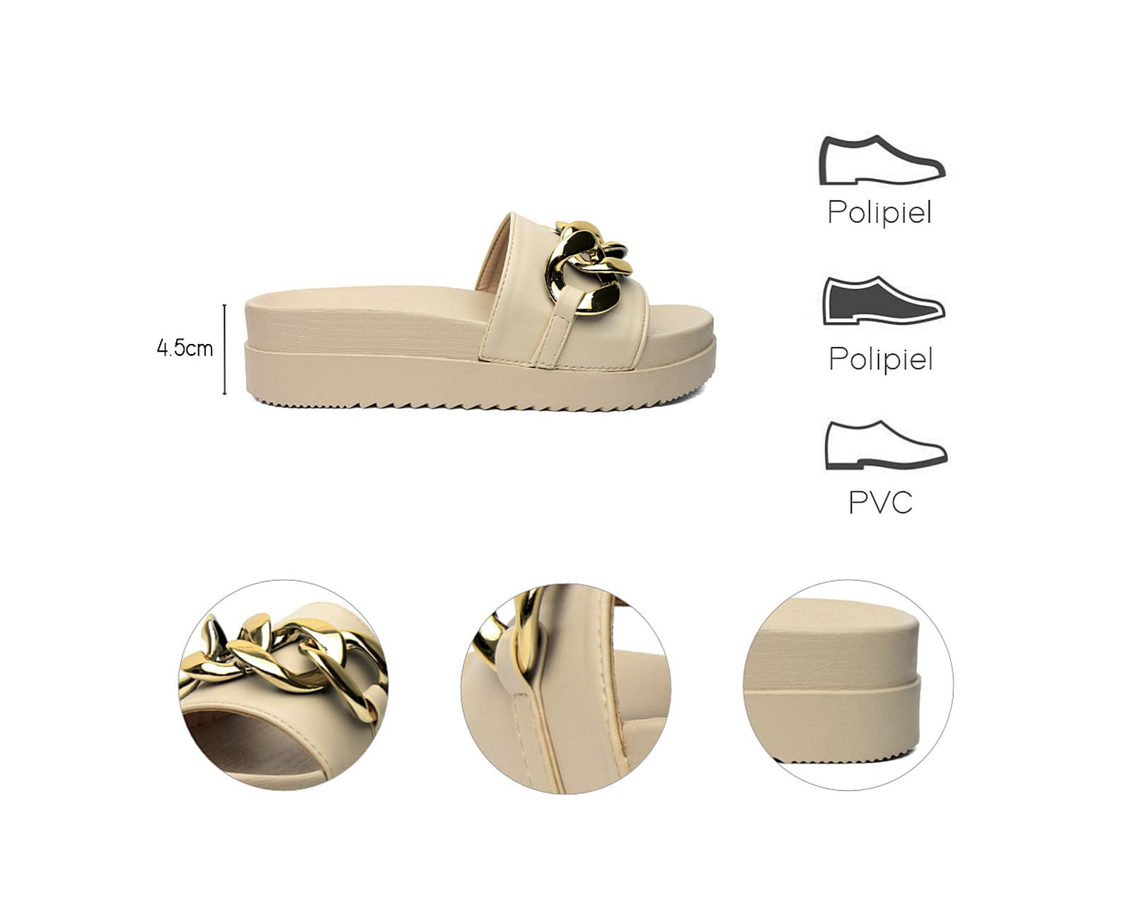 Foto 7 | Sandalia Cuña Para Mujer Lob Footwear Pu Beige 52205467
