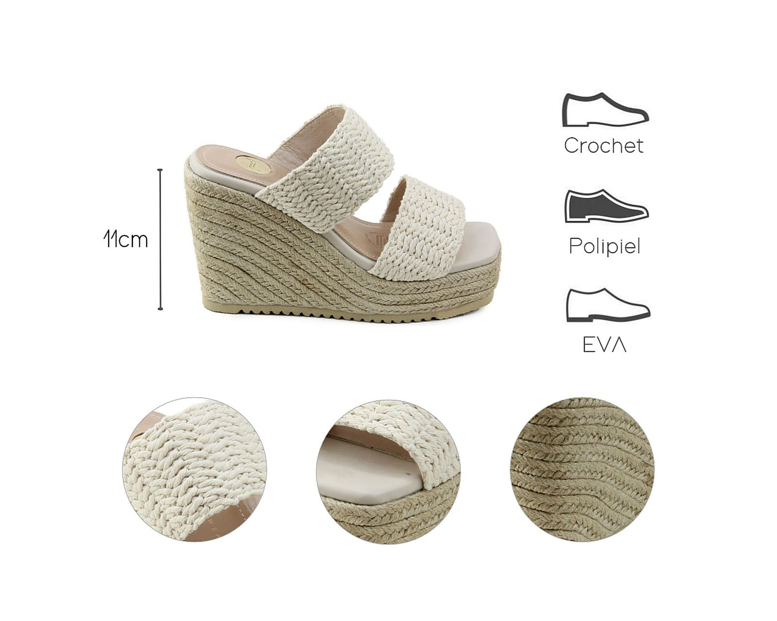 Foto 8 pulgar | Sandalia Cuña Para Mujer Lob Footwear Textile Beige 92005028