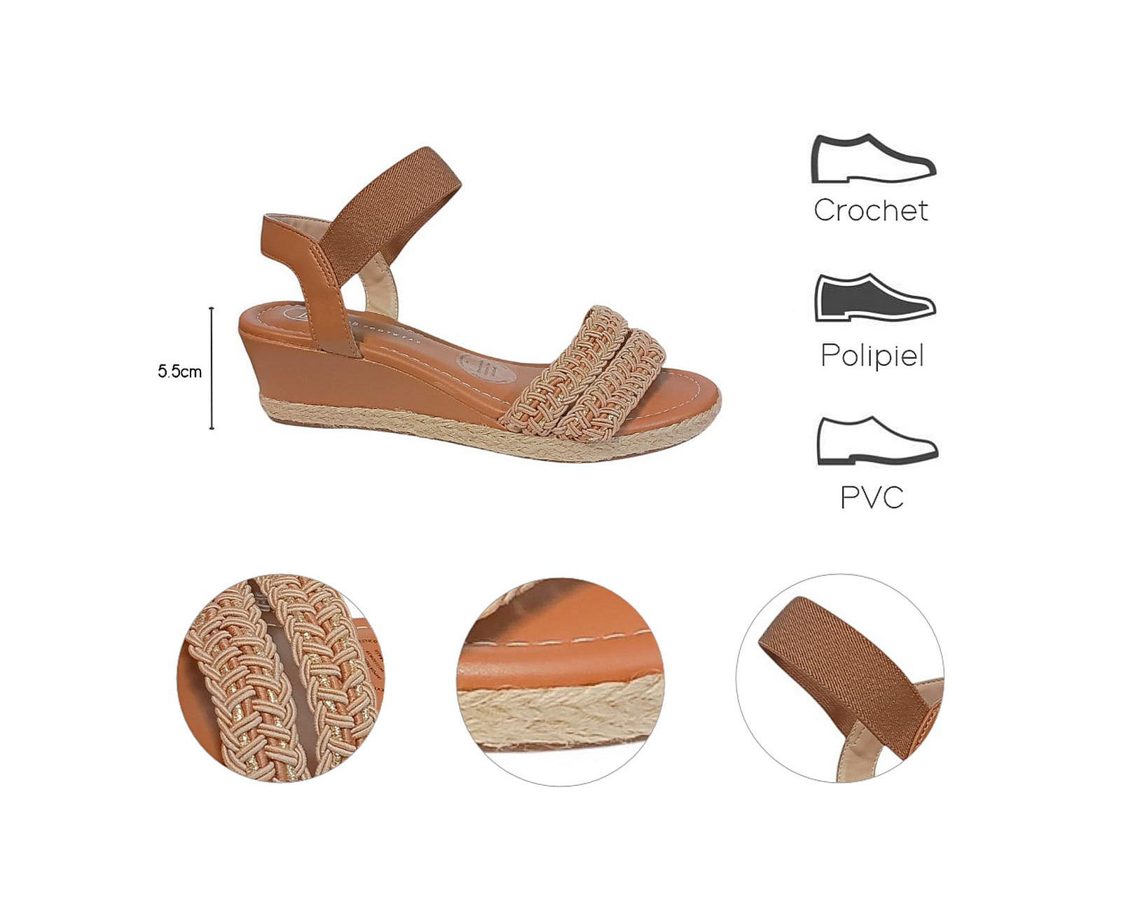 Foto 8 pulgar | Sandalia Cuña Para Mujer Lob Footwear T Pronta/elast/turim Beige 86805075