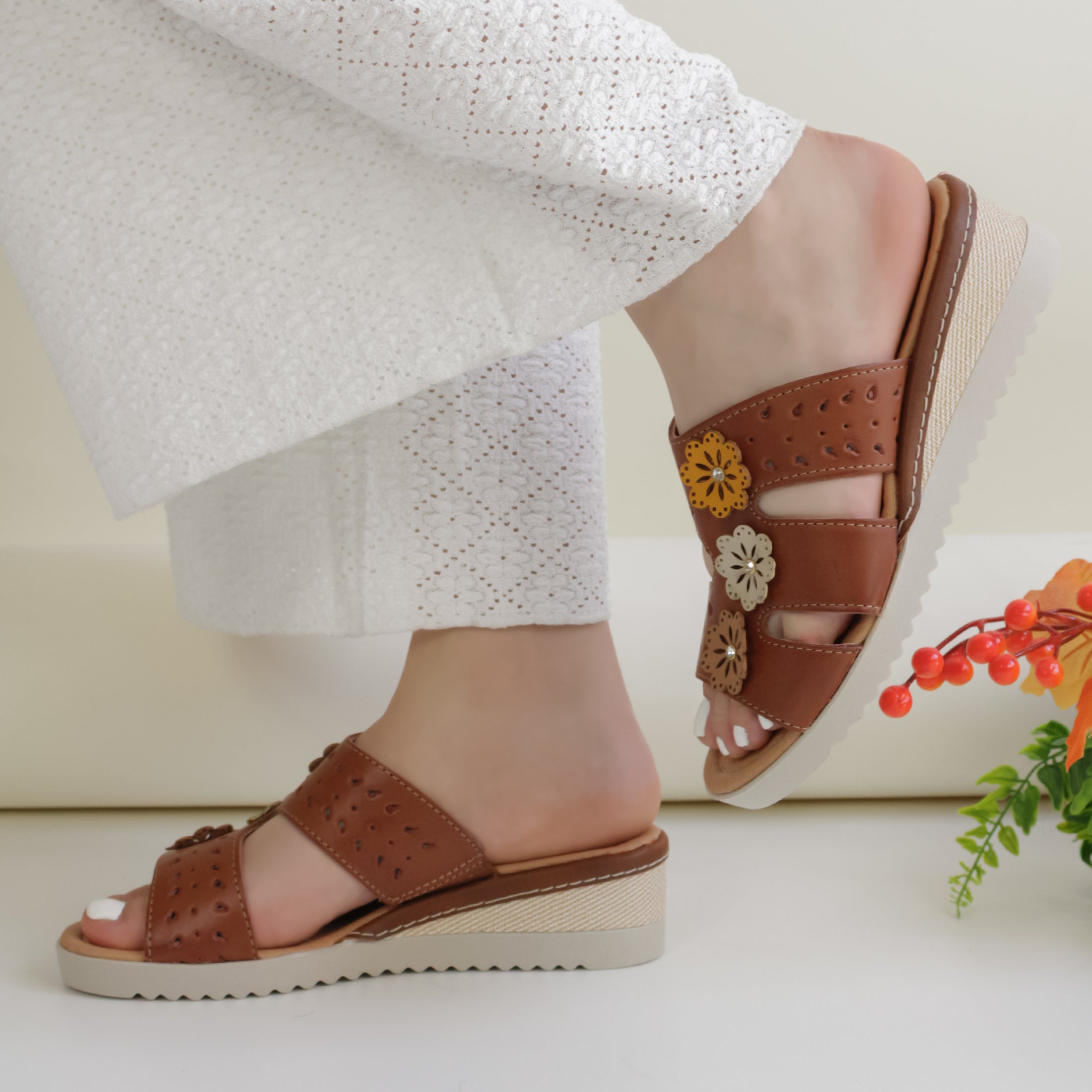 Foto 1 | Sandalias Con Plataforma Exterior Piel Vegana Color Café Para Mujer De Rbcollection