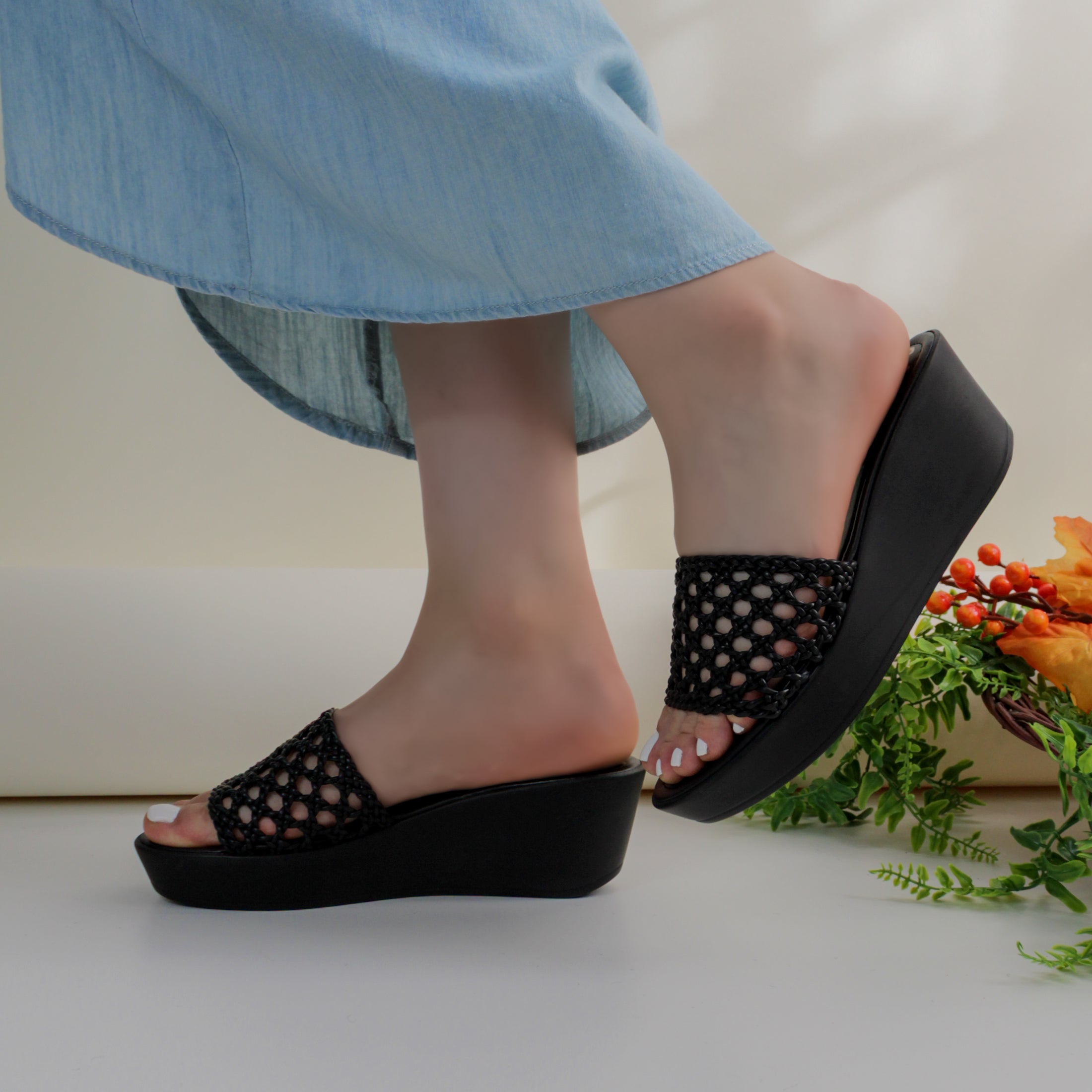 Foto 1 | Sandalias Con Plataforma Exterior Sintético Color Negro Para Mujer De Rbcollection