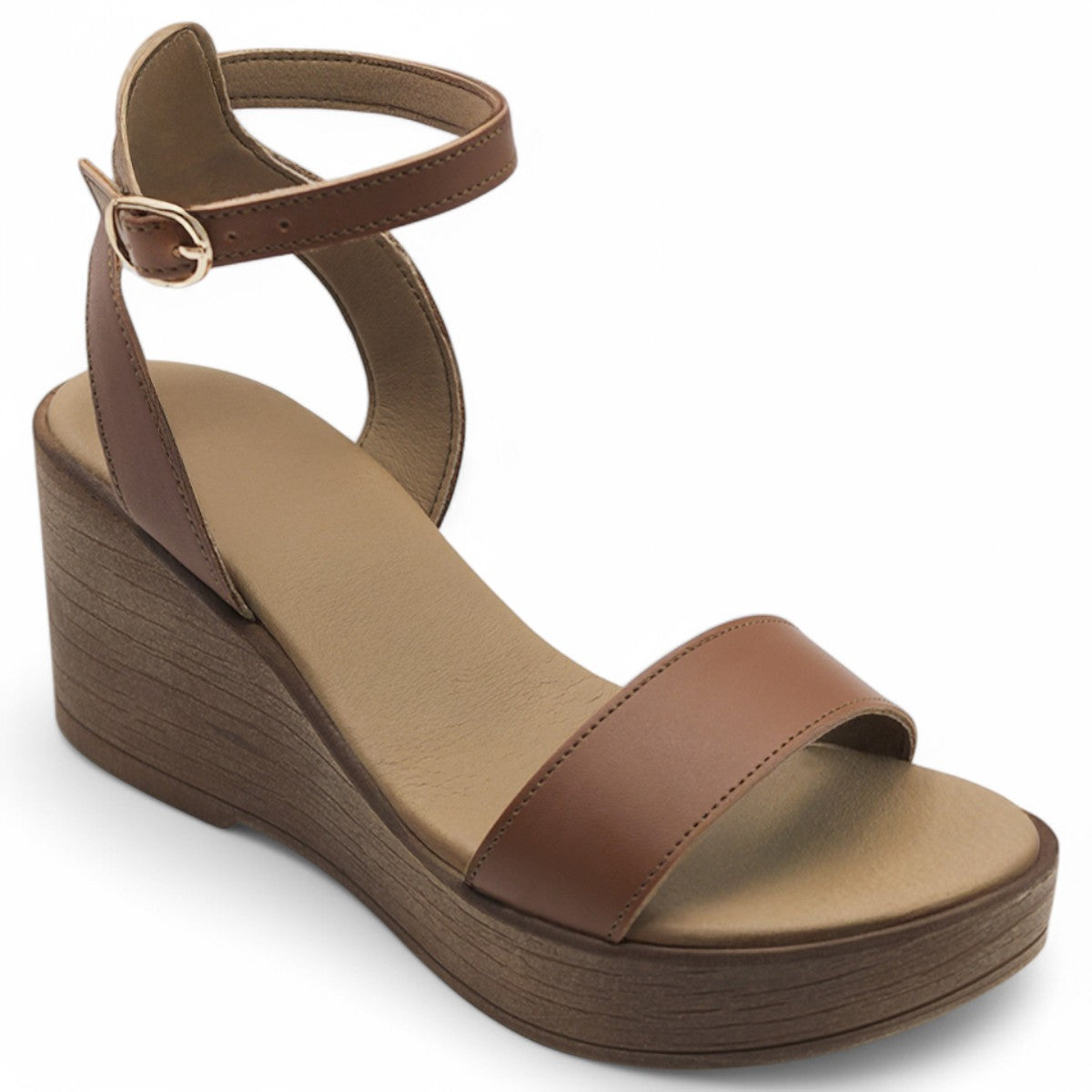 Foto 3 pulgar | Sandalias Con Plataforma Exterior Piel Vegana Color Café Para Mujer De Rbcollection