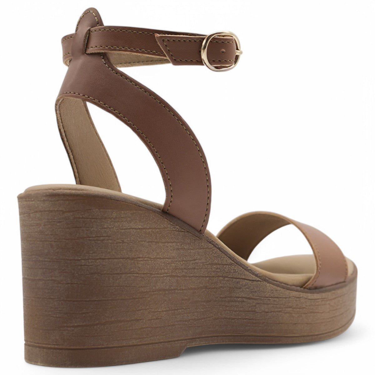Foto 5 pulgar | Sandalias Con Plataforma Exterior Piel Vegana Color Café Para Mujer De Rbcollection