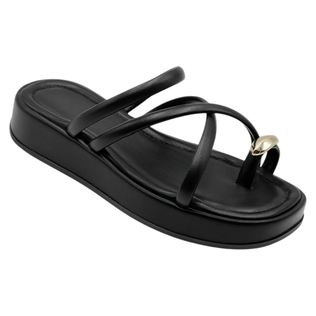 Foto 2 | Sandalias Con Plataforma Exterior Piel Vegana Color Negro Para Mujer De Rbbasics