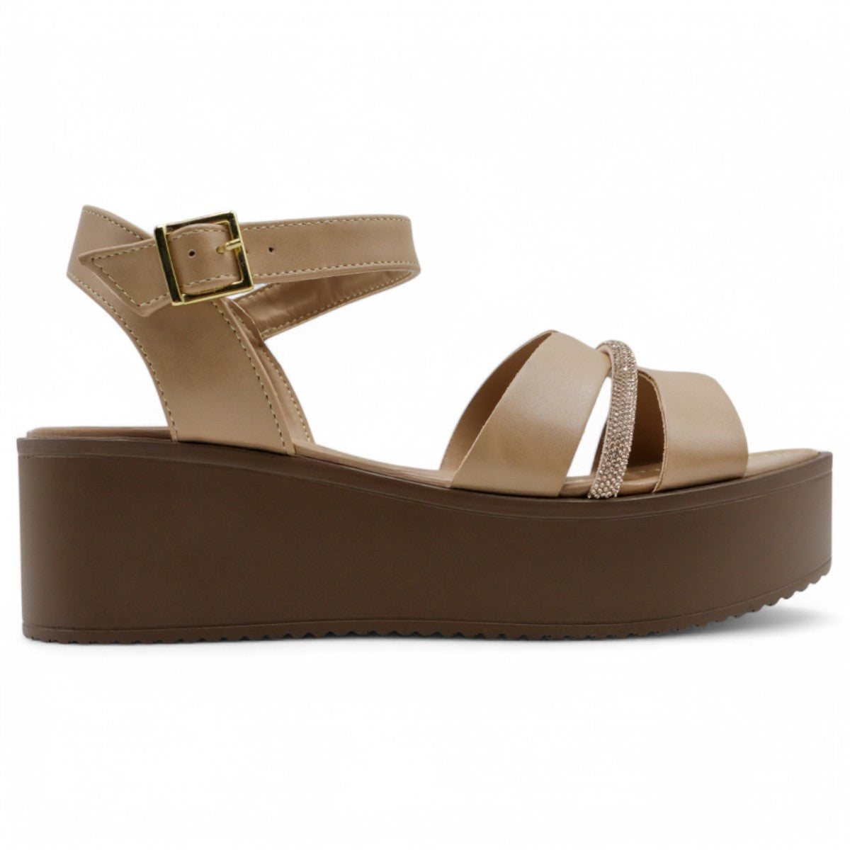 Foto 4 pulgar | Sandalias Con Plataforma Exterior Piel Vegana Color Beige  Para Mujer De Rbcollection