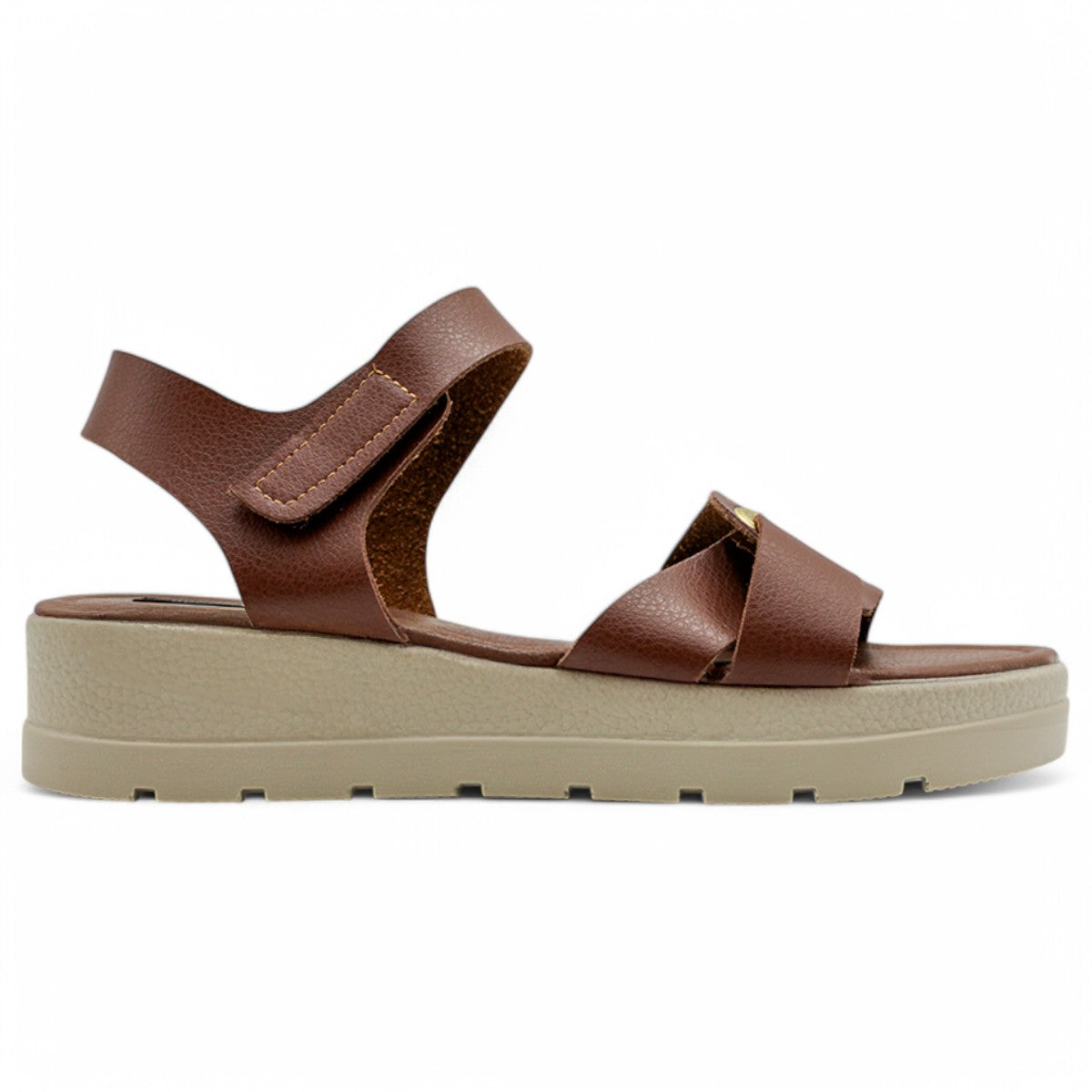 Foto 4 pulgar | Sandalias Con Plataforma Exterior Piel Vegana Color Café Para Mujer De Rbcollection