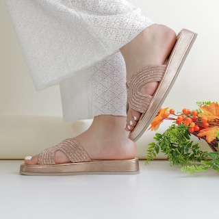 Foto 1 | Sandalias Con Plataforma Exterior Piel Vegana Color Oro Para Mujer De Rbcollection