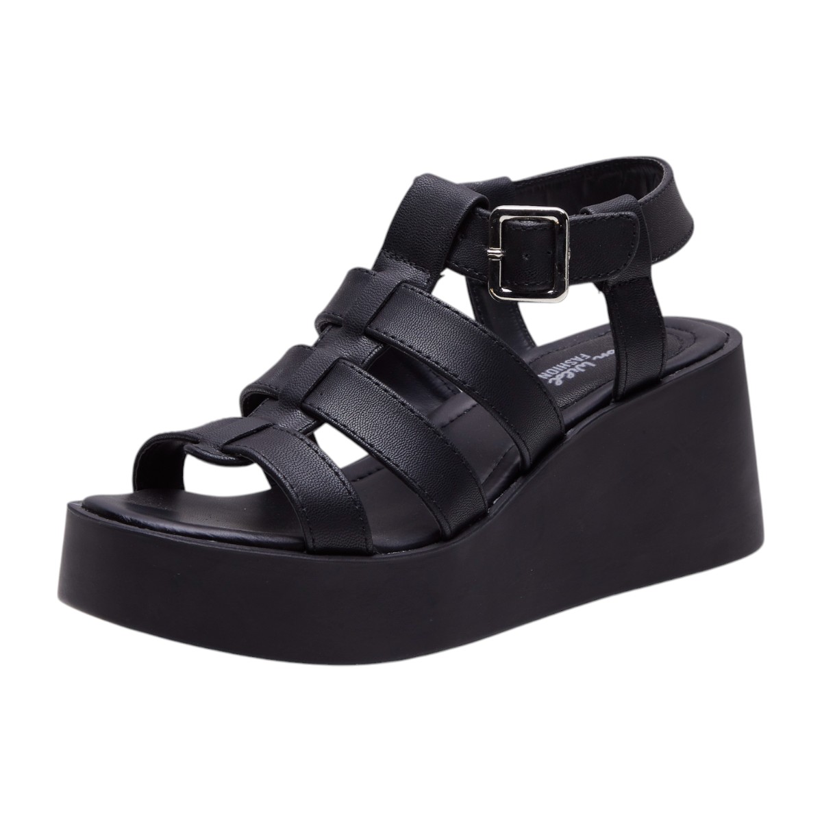 Plataforma Calzado Watanabe Color Negro Tiras Decorativas