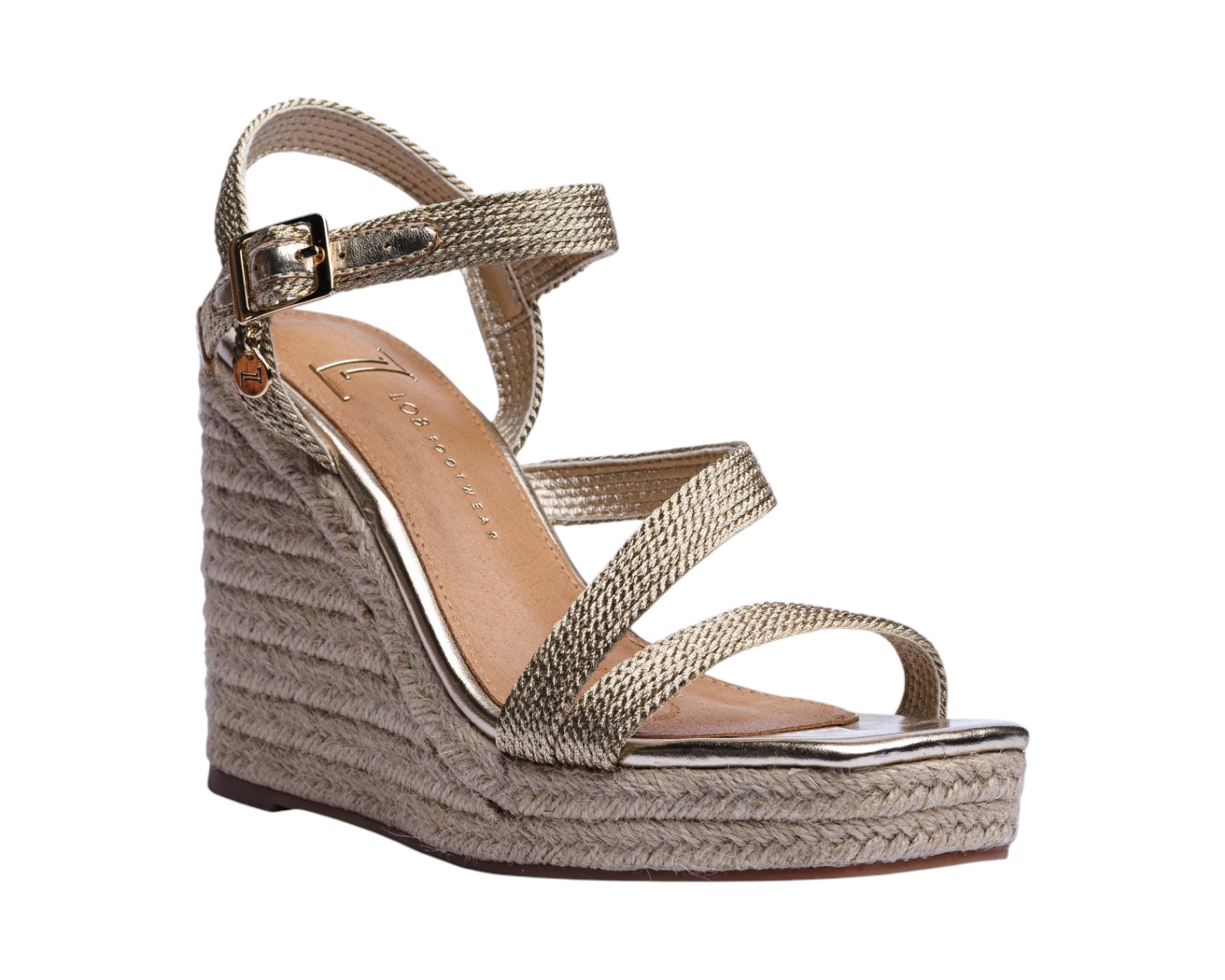 Foto 2 pulgar | Sandalia Cuña Para Mujer Lob Footwear Textile Oro 91805032