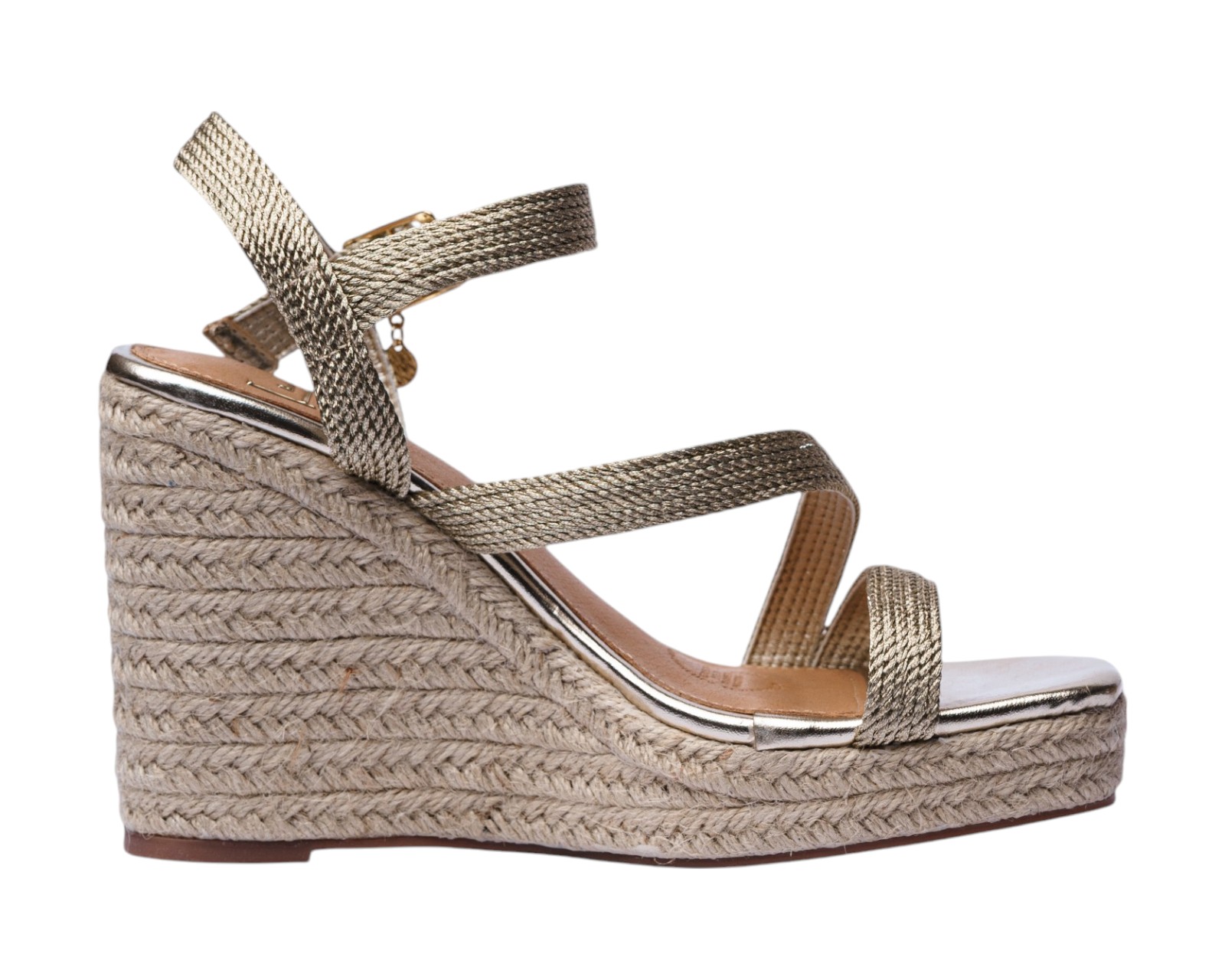 Foto 3 pulgar | Sandalia Cuña Para Mujer Lob Footwear Textile Oro 91805032