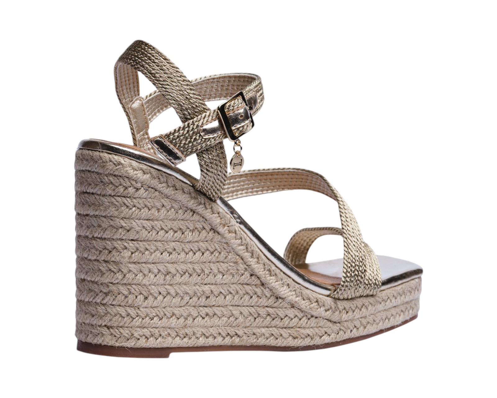 Foto 4 pulgar | Sandalia Cuña Para Mujer Lob Footwear Textile Oro 91805032