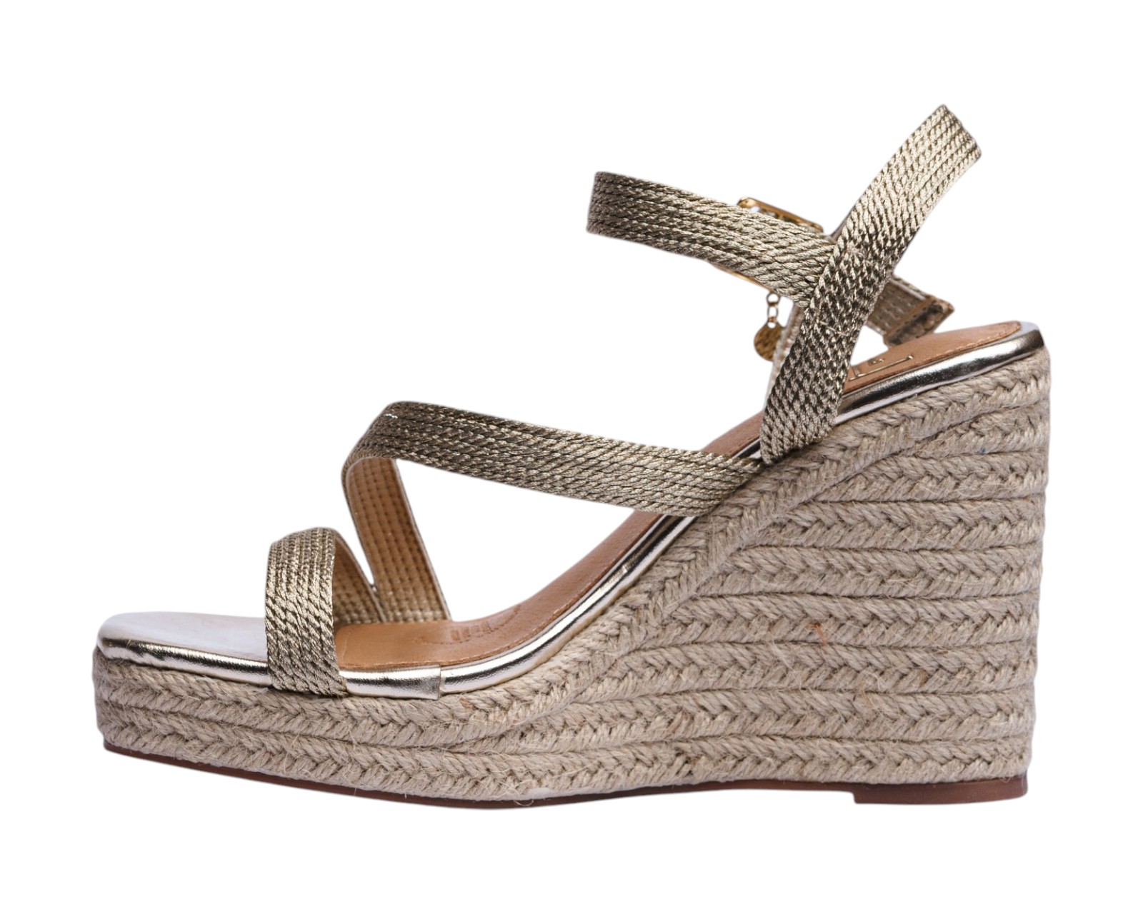 Foto 6 pulgar | Sandalia Cuña Para Mujer Lob Footwear Textile Oro 91805032