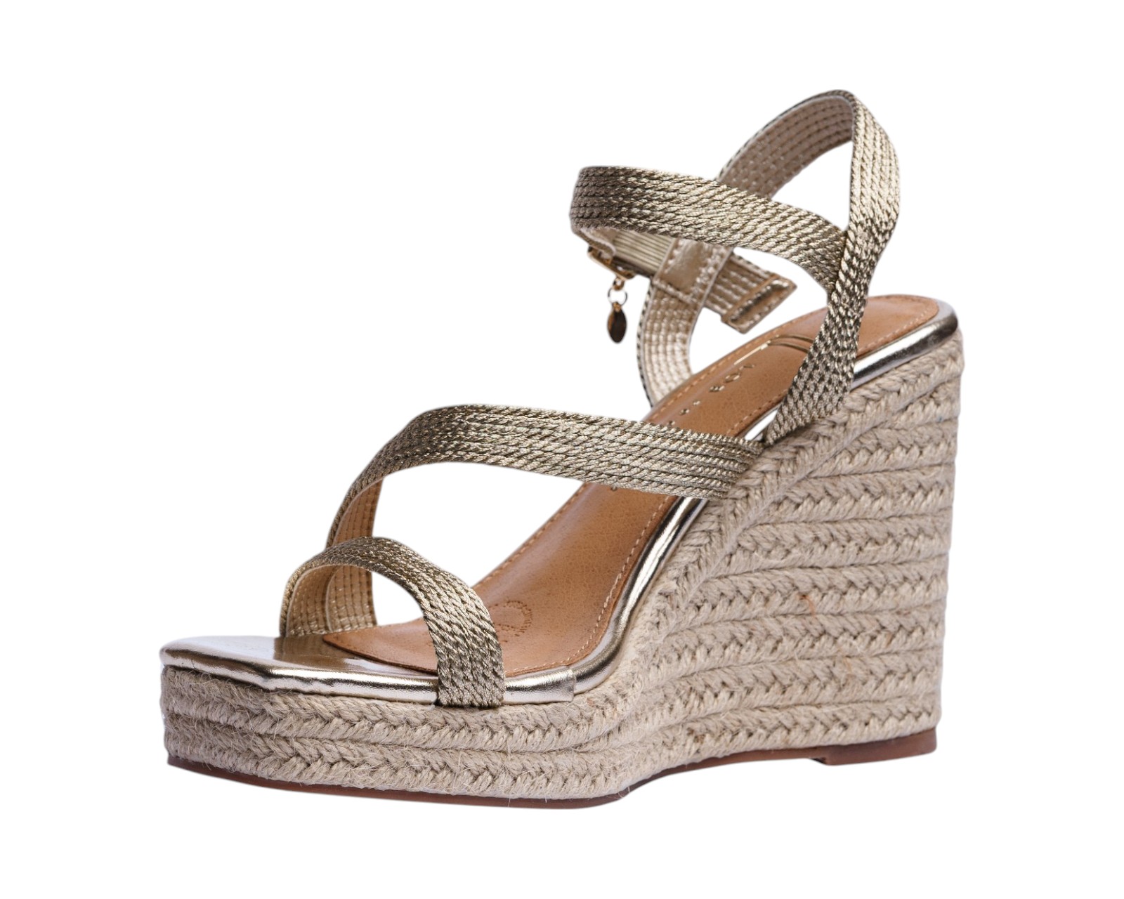 Foto 7 pulgar | Sandalia Cuña Para Mujer Lob Footwear Textile Oro 91805032
