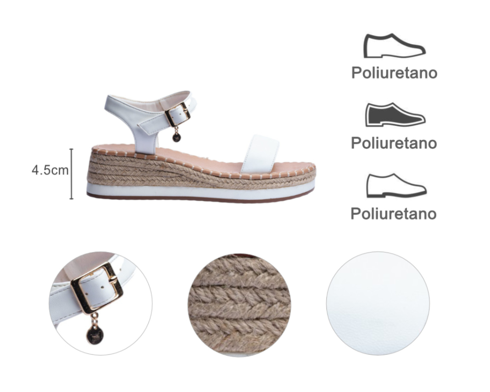 Foto 8 pulgar | Sandalia Cuña Para Mujer Lob Footwear Pu Blanco 90605463