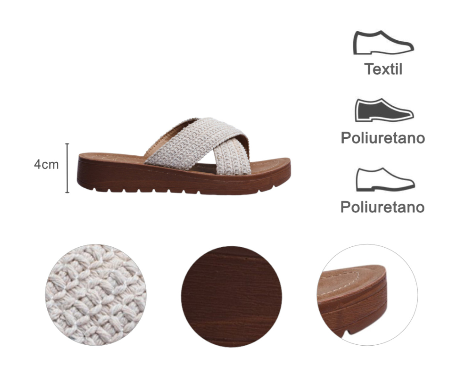 Foto 9 pulgar | Sandalia Cuña Para Mujer Lob Footwear Textile Beige 90605048