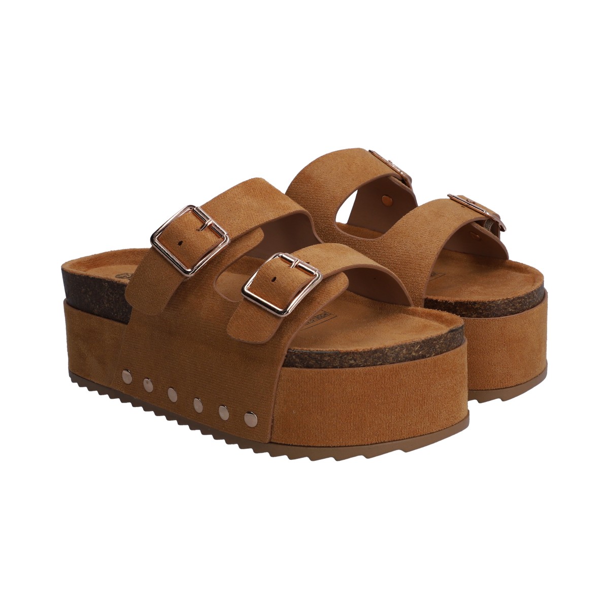 Foto 2 pulgar | Sandalia Dama Berlin Plataforma Camel Con Hebillas