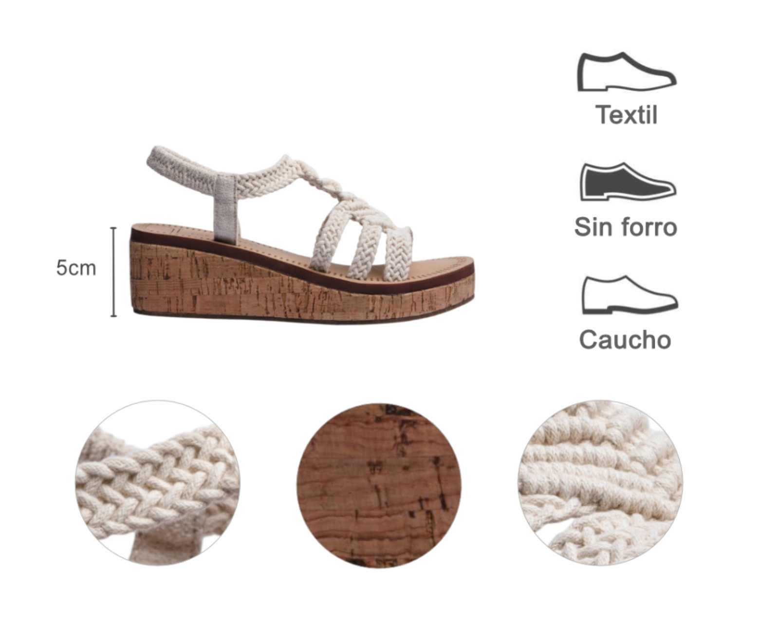 Foto 8 pulgar | Sandalia Cuña Para Mujer Lob Footwear Crochet Beige 90605046