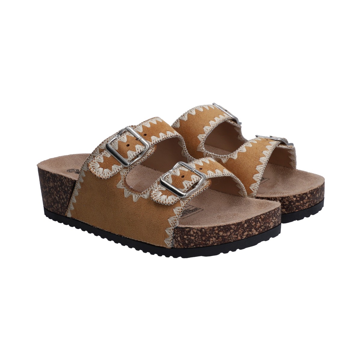 Foto 2 pulgar | Sandalia Dama Berlin Plataforma Camel Con Hebillas
