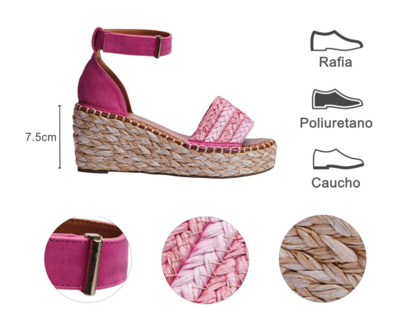 Foto 8 pulgar | Sandalia Cuña Para Mujer Lob Footwear Rafia Rosa 51705462