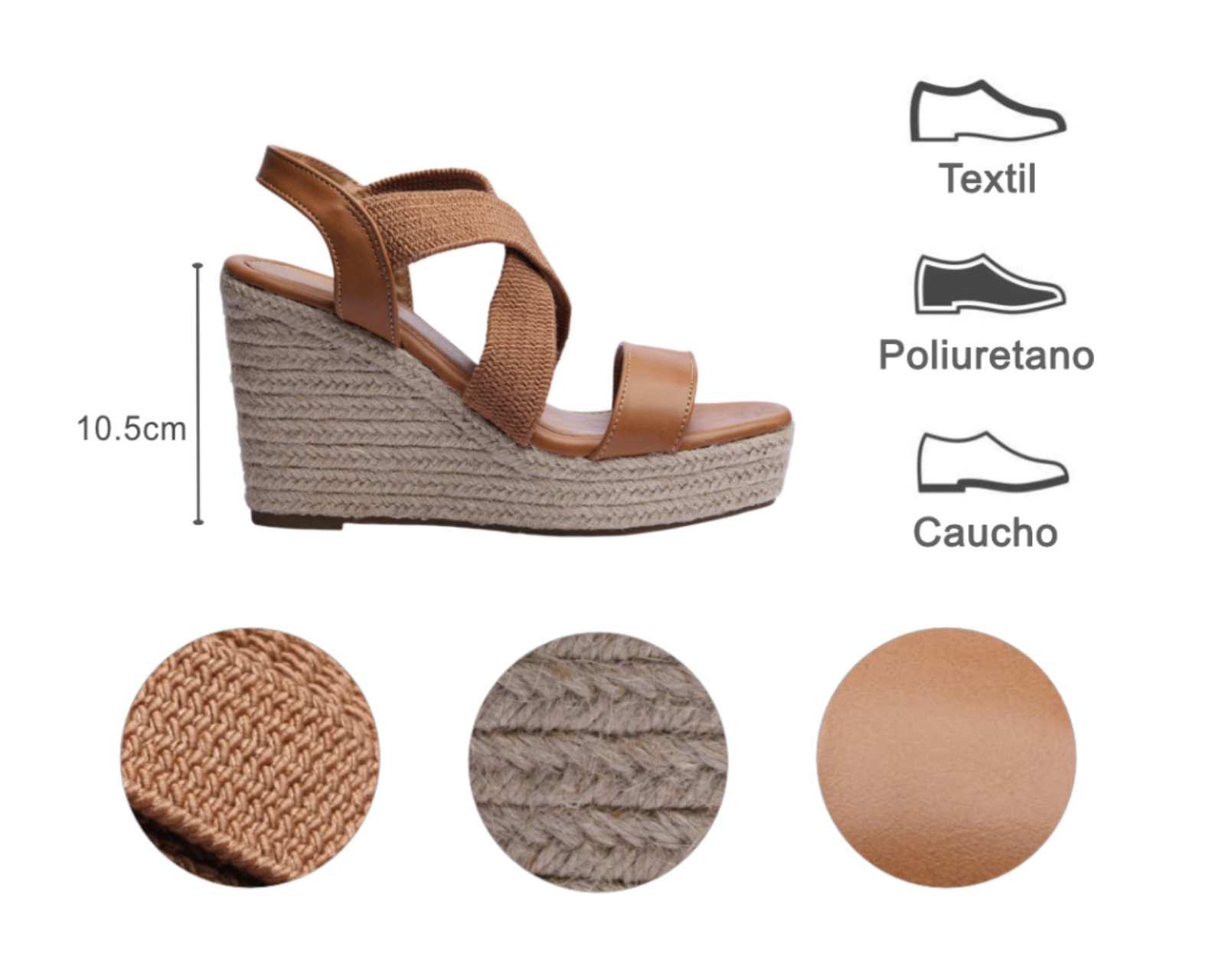 Foto 8 pulgar | Sandalia Cuña Para Mujer Lob Footwear Textil Café 93005014