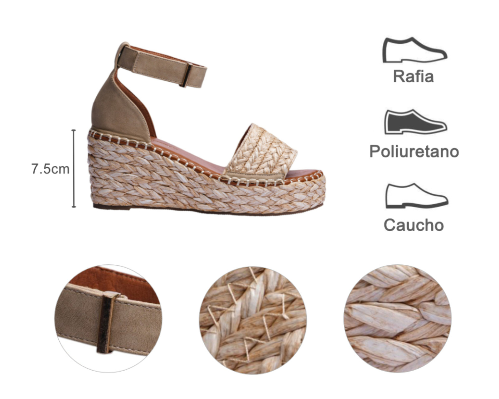Foto 8 pulgar | Sandalia Cuña Para Mujer Lob Footwear Rafia Beige 51705461