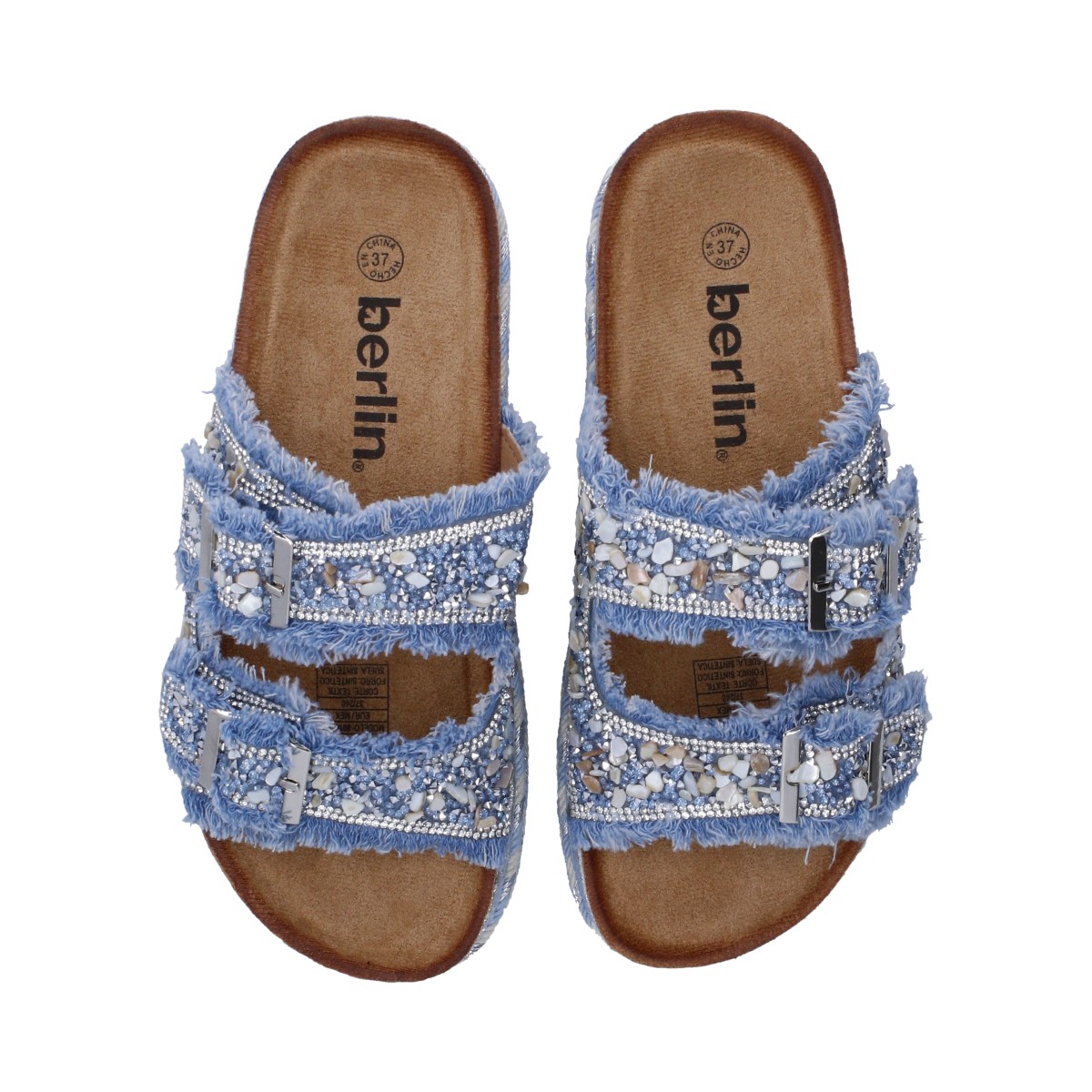 Foto 4 pulgar | Sandalia Dama Berlin Azul Jeans Plataforma Yute