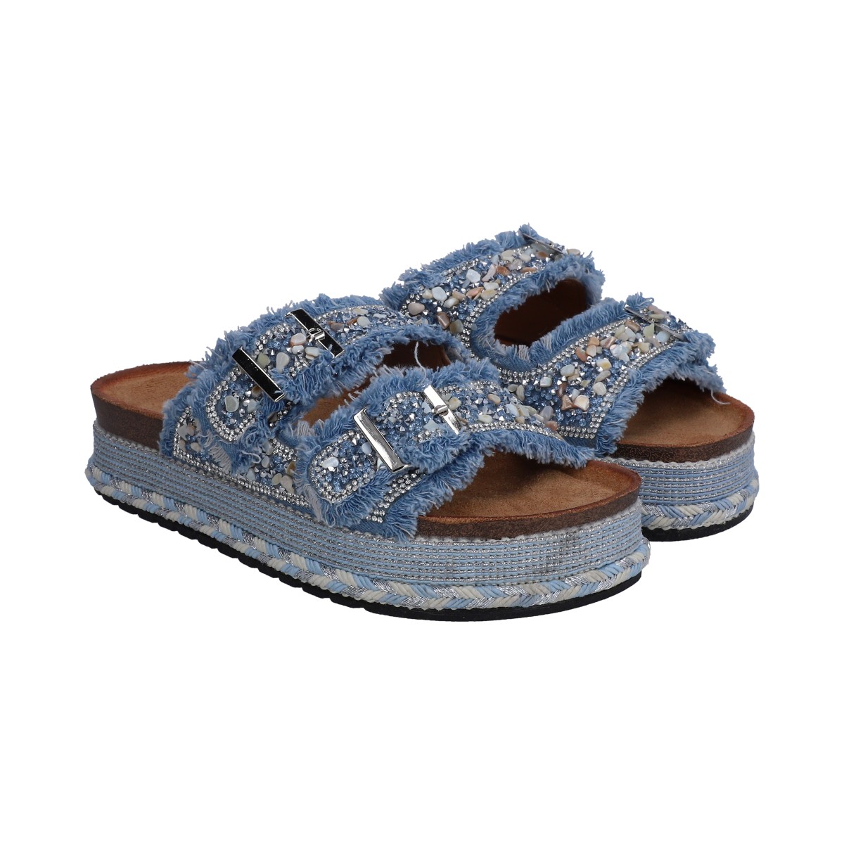 Foto 5 pulgar | Sandalia Dama Berlin Azul Jeans Plataforma Yute