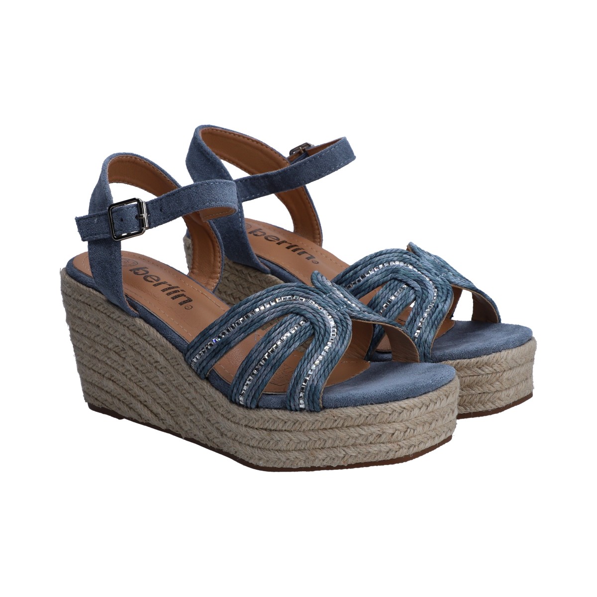 Foto 1 | Sandalias de Plataforma  Berlín Azules con Cristales