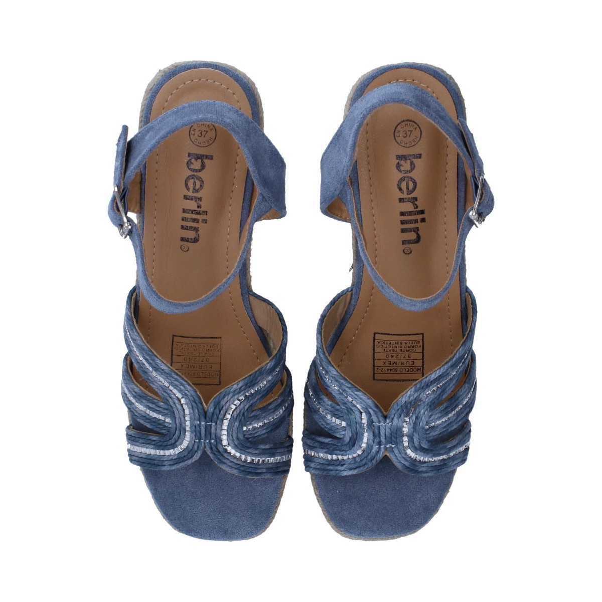 Foto 5 pulgar | Sandalias de Plataforma  Berlín Azules con Cristales