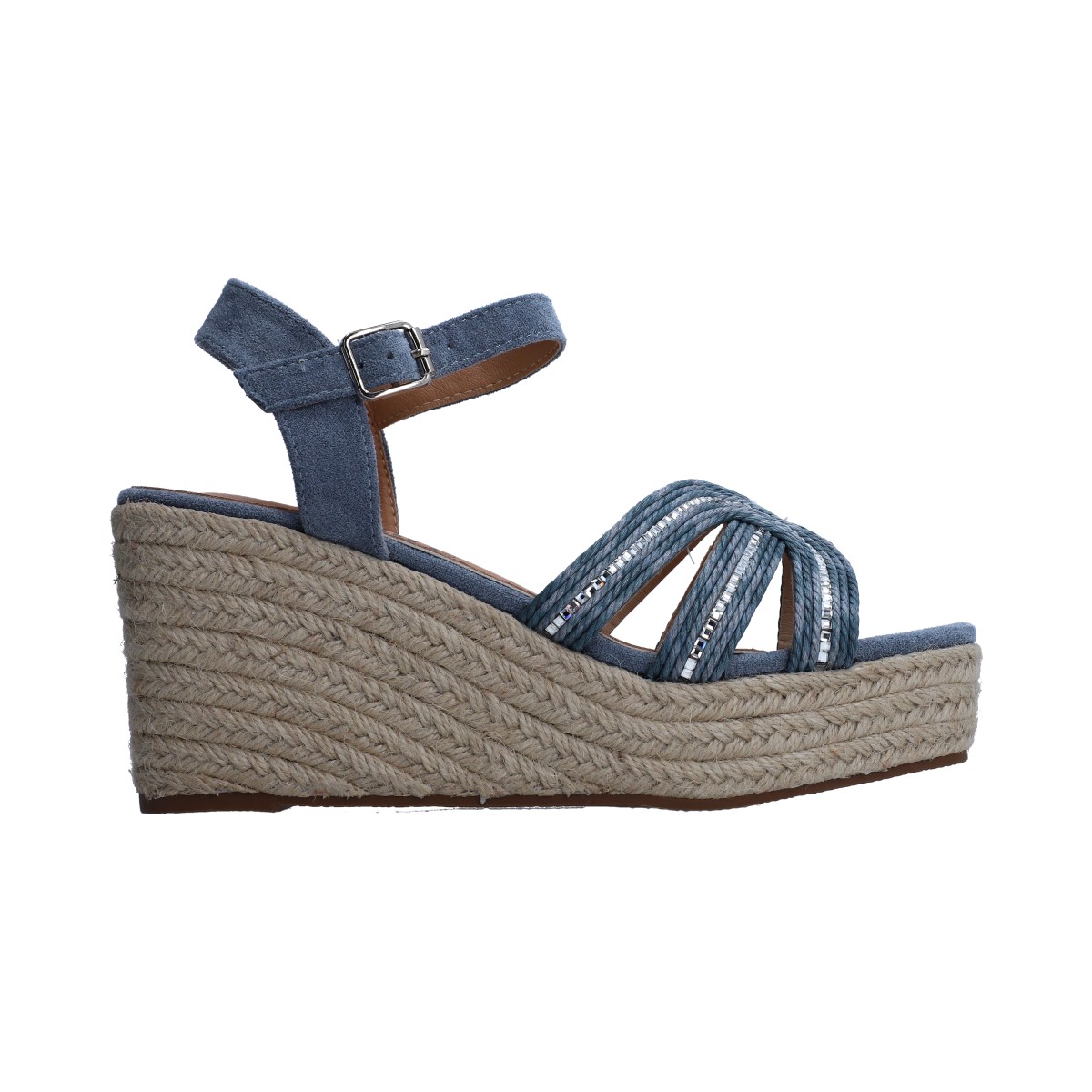 Foto 5 | Sandalias de Plataforma  Berlín Azules con Cristales
